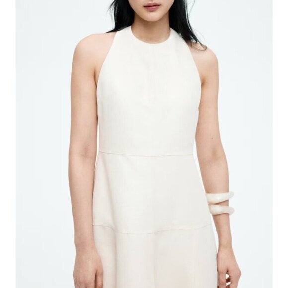 H & M Edition Ivory Halterneck Low Back A line Dress M - Picture 3 of 5